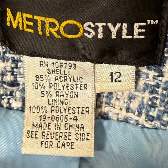 MetroStyle Blue and White Fringe with Ribbon Detail Women's Jacket Sz. 12 - Picture 2 of 9